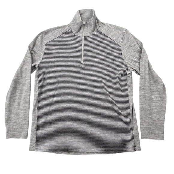 Icebreaker Other - Icebreaker Merino Bodyfit 260 Mens XL 1/4 Zip Wool Shirt Gray Striped Thumb Hole